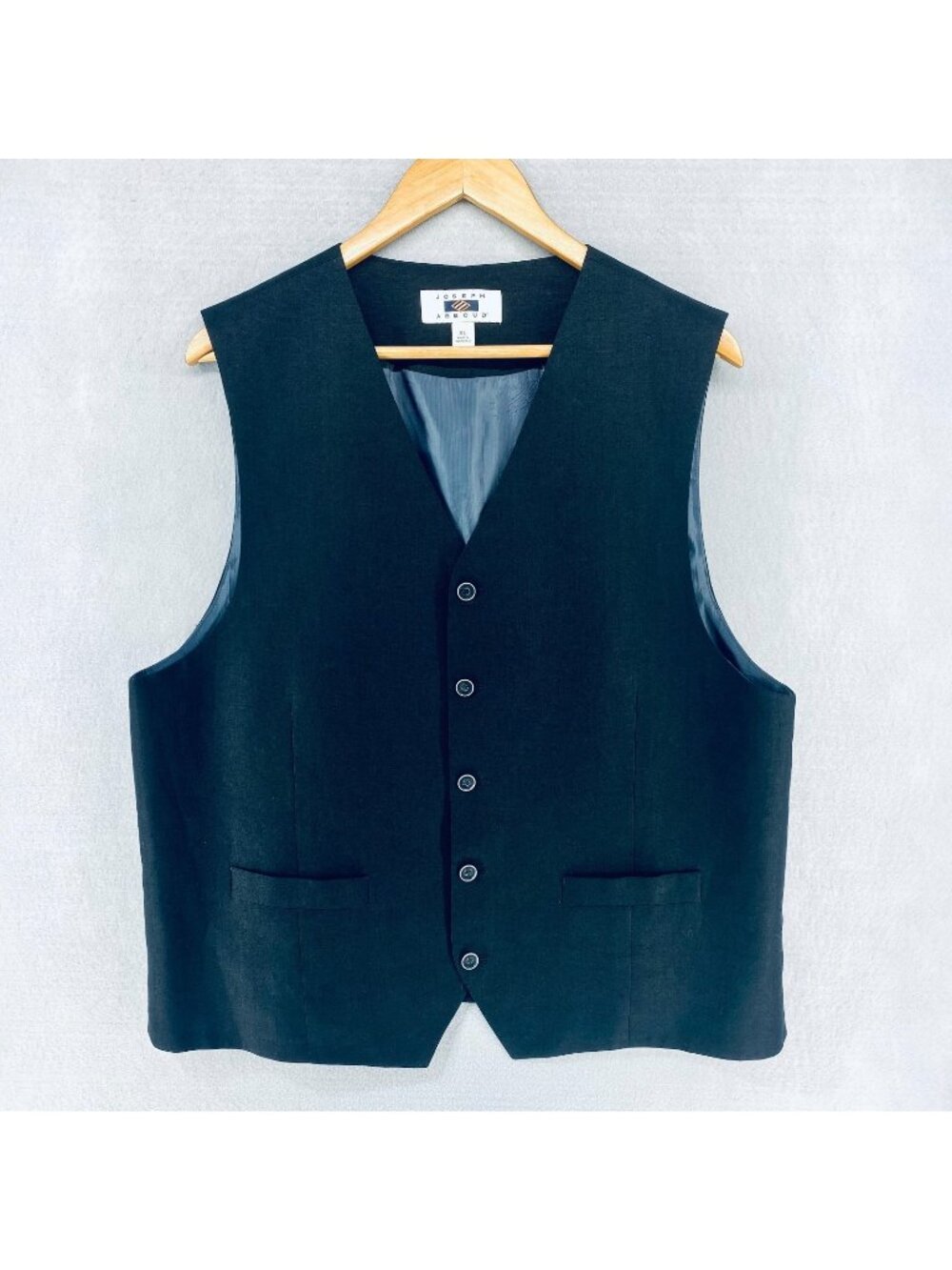 Joseph Abboud Vest Mens XL Black Linen Button Up Waistcoat Chambray Wedding